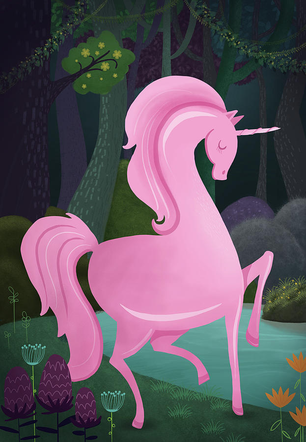 Tree Digital Art - Enchanted Woodlands And A Pink Unicorn by Little Bunny Sunshine