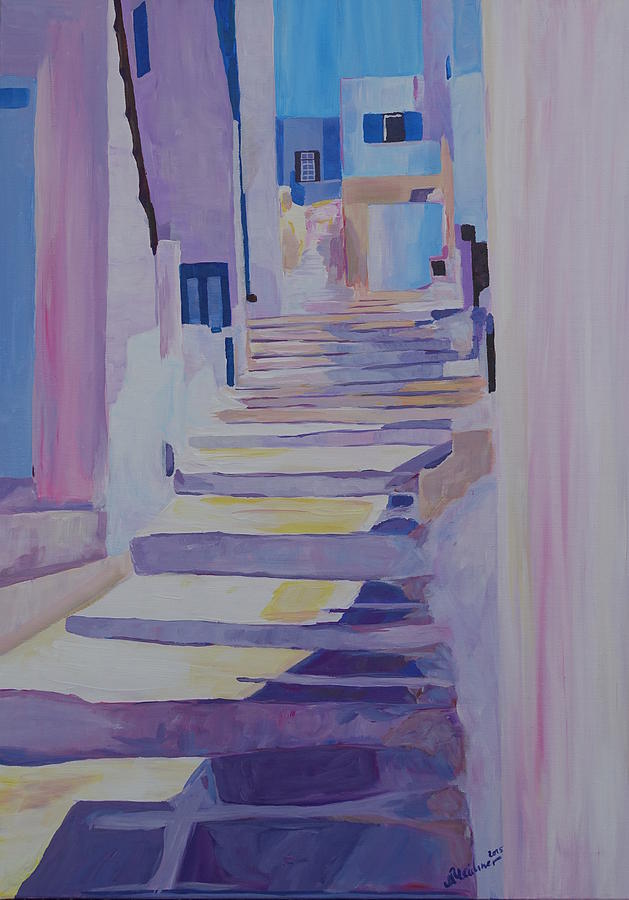 Little Venice Painting - Enchanting Mykonos Greece View with Stairs by M Bleichner