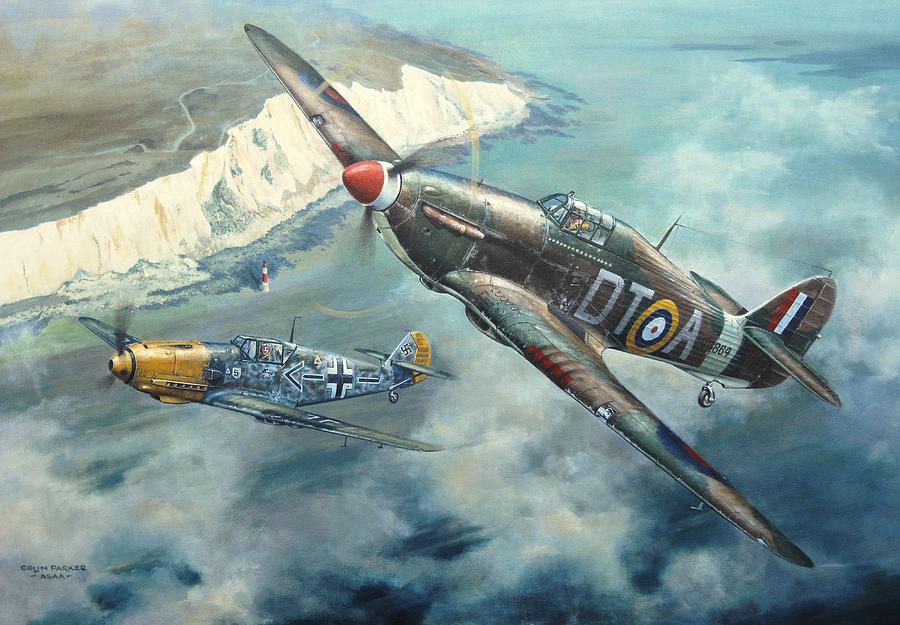 Hurricane Fighter Plane Painting - Encounter over Beachy Head by Colin Parker