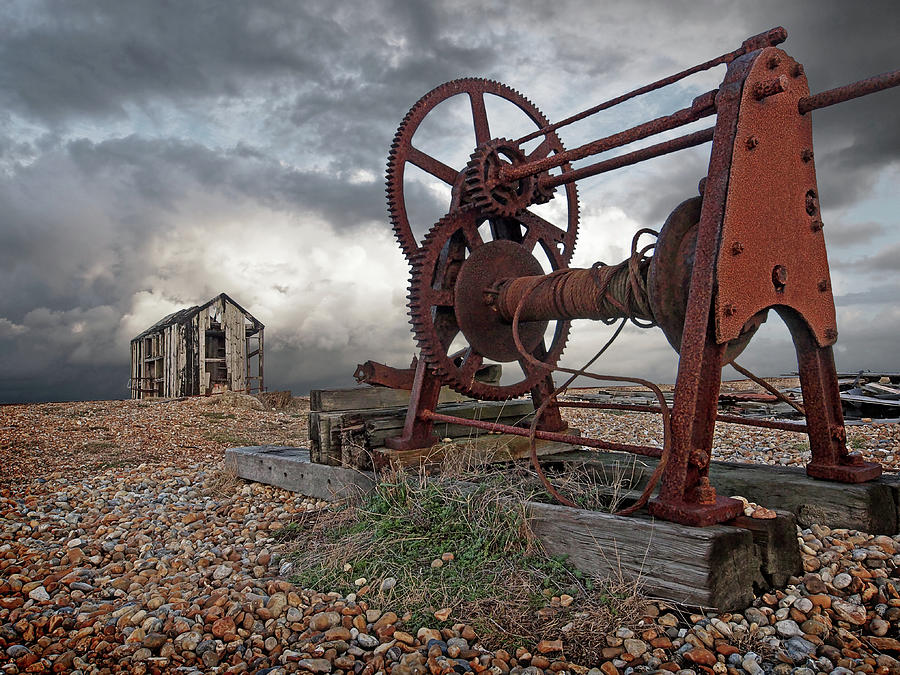 End Of An Era - Rusty Winch and Derelict Fishing Hut Photograph by Gill Billington