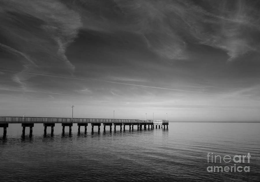 End of the Pier Black and White Coastal Landscape Photograph Photograph by PIPA Fine Art - Simply Solid