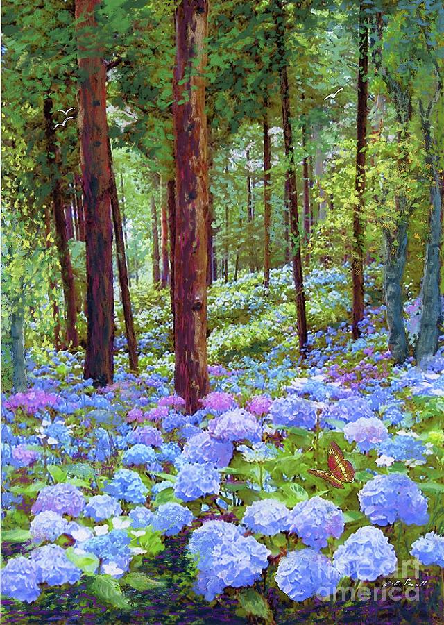 Landscape Painting - Endless Summer Blue Hydrangeas by Jane Small Landscape Painting - Endless Summer Blue Hydrangeas by Jane Small