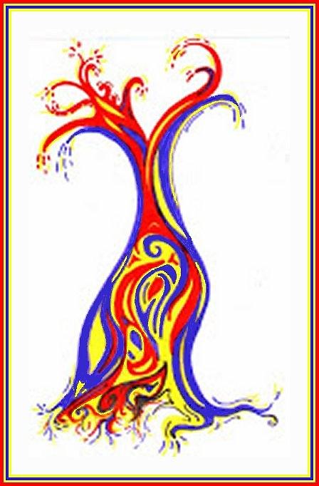 Energy Tree, Red, Blue, Yellow Drawing by Julia Woodman
