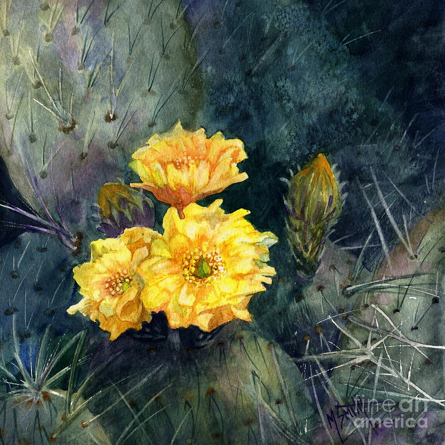 Cacti Painting - Engelmann Prickly Pear Cactus by Marilyn Smith