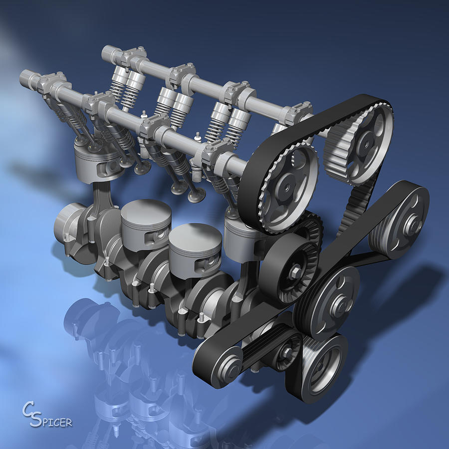 Inline 4-Cylinder Engine 3D Model by Christopher Spicer