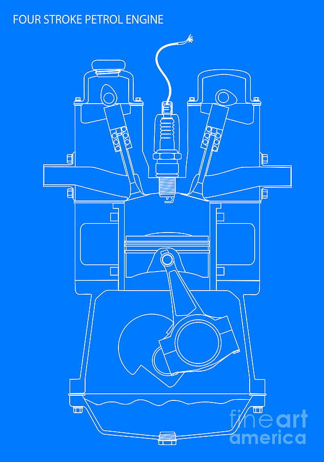 Engine Line Drawing Blueprint Digital Art by Bigalbaloo Stock - Pixels