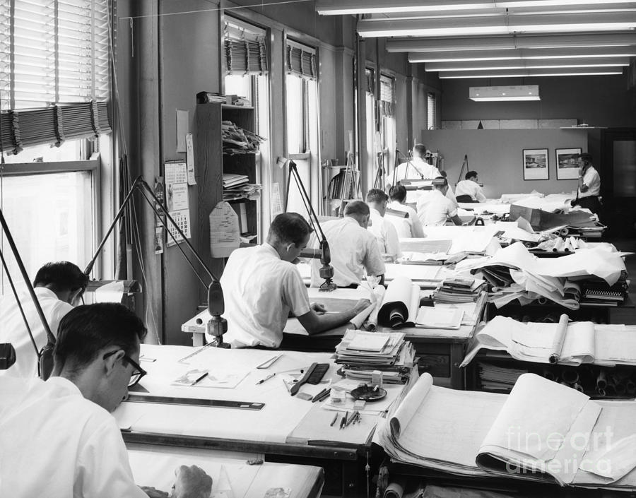 Engineers At Drafting Tables, C.1960s Photograph by H. Armstrong Roberts/ClassicStock