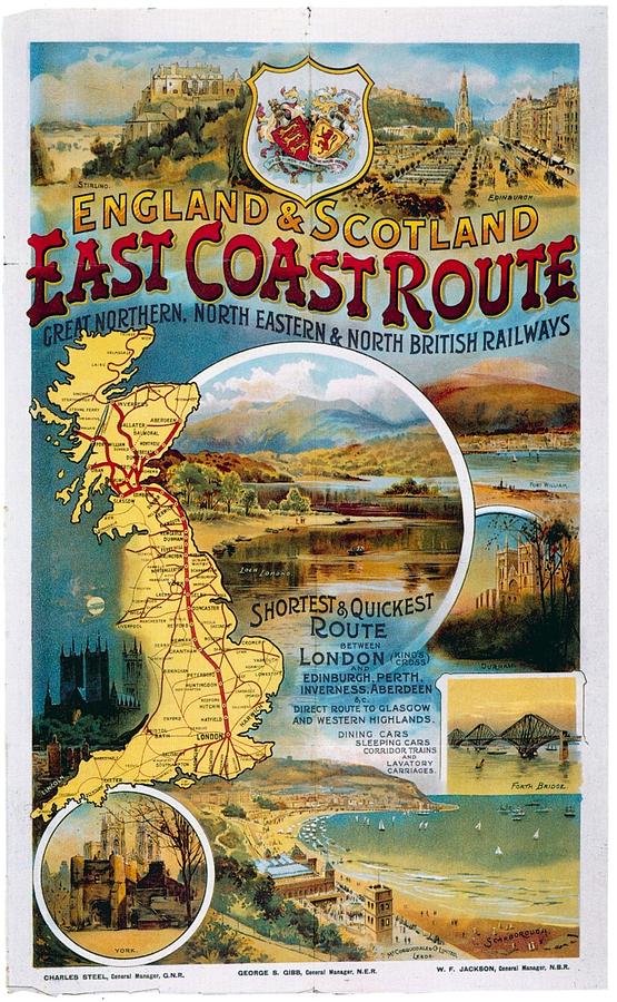 England and Scotland East Coast Route - Retro travel Poster - Vintage Poster Mixed Media by Studio Grafiikka