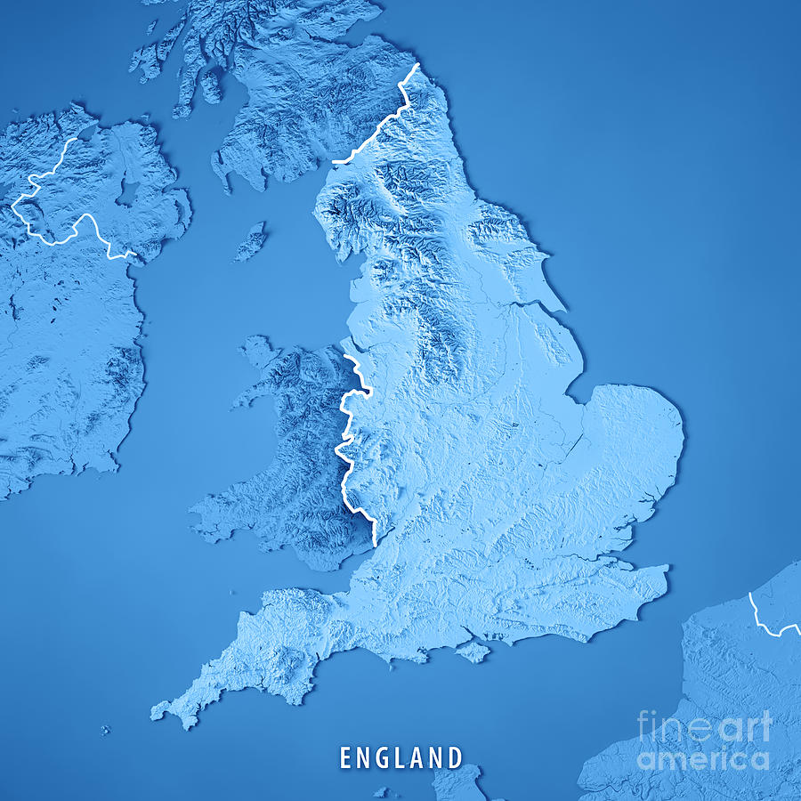 Map Digital Art - England Country 3D Render Topographic Map Blue Border by Frank Ramspott