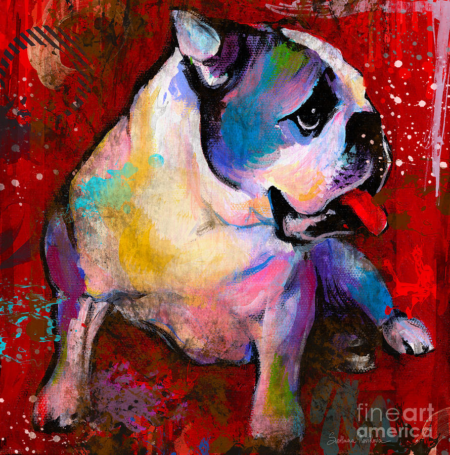 English Bulldog Painting - English American Pop Art Bulldog print painting by Svetlana Novikova