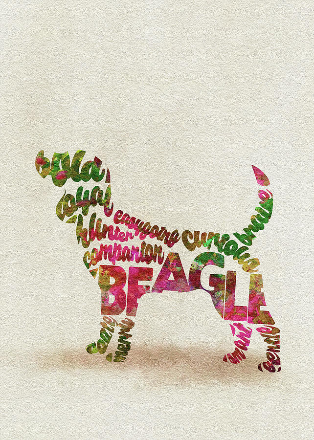 English Beagle Watercolor Painting / Typographic Art Painting by Inspirowl Design