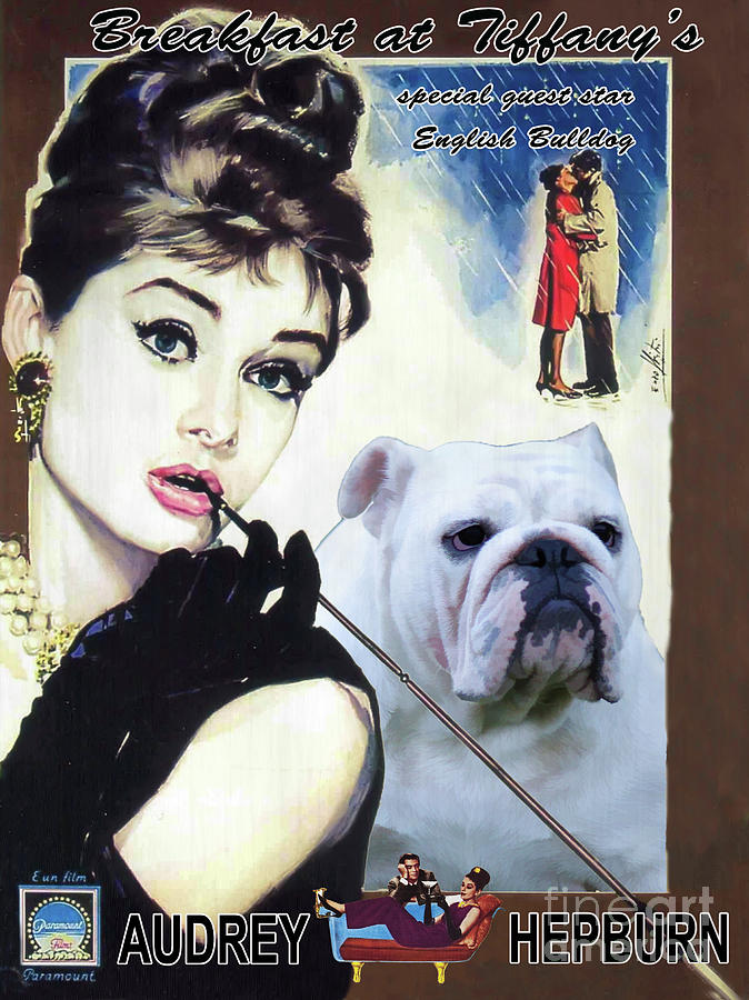English Bulldog Art Canvas Print - Breakfast at Tiffany Movie Poster Painting by Sandra Sij