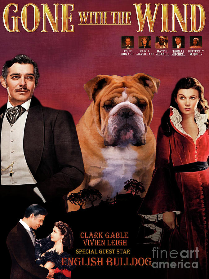 English Bulldog Art Canvas Print - Gone to the Wind Movie Poster Painting by Sandra Sij