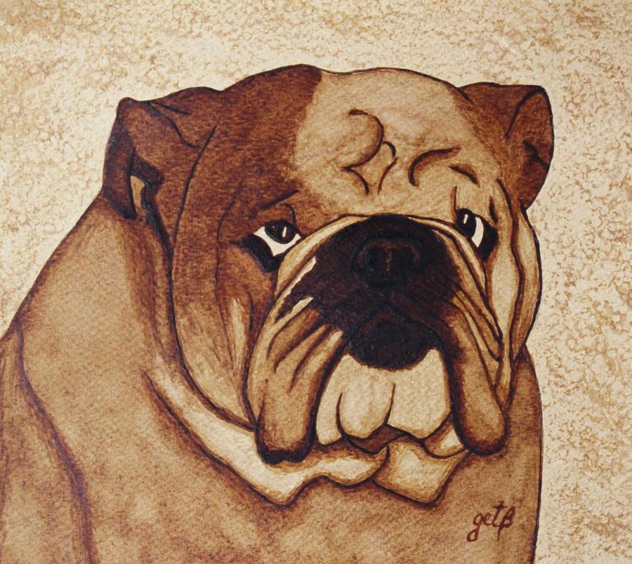 English Bulldog coffee painting Painting by Georgeta  Blanaru