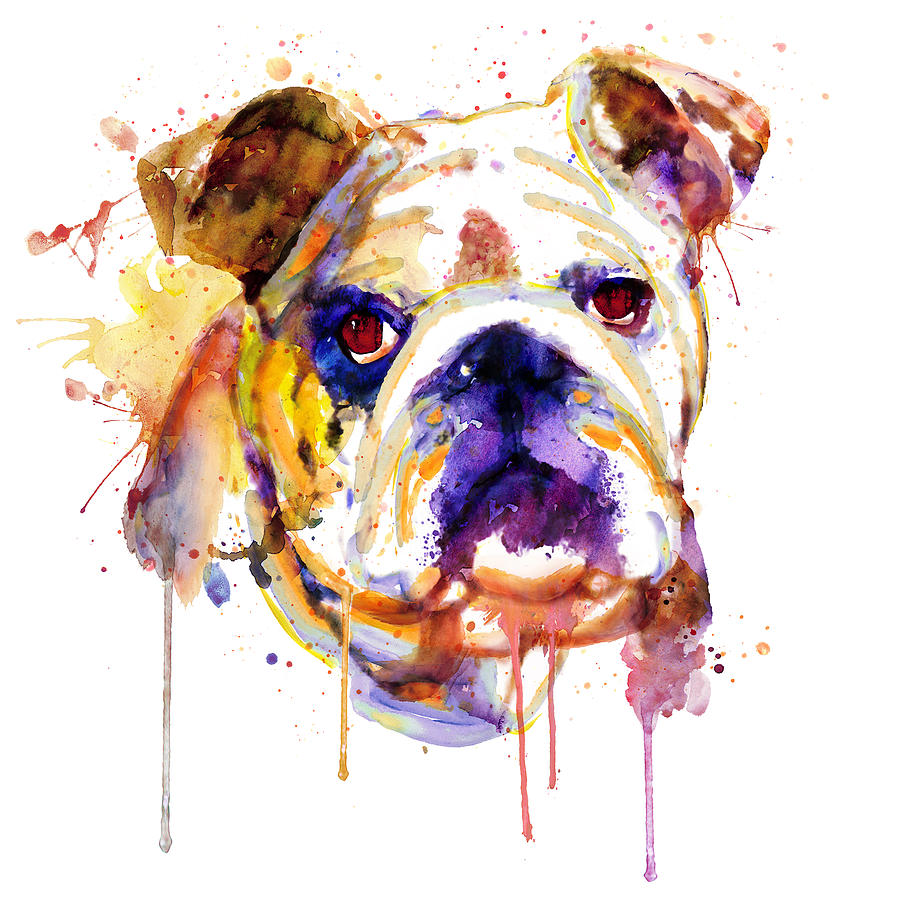 English Bulldog Head Painting by Marian Voicu
