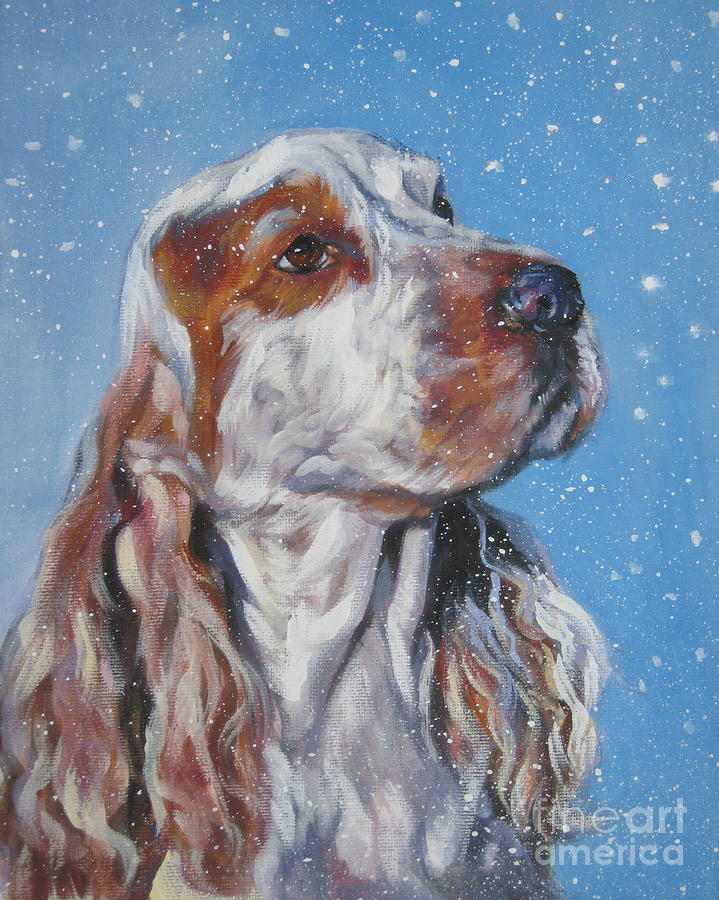 English Cocker Spaniel in snow Painting by Lee Ann Shepard