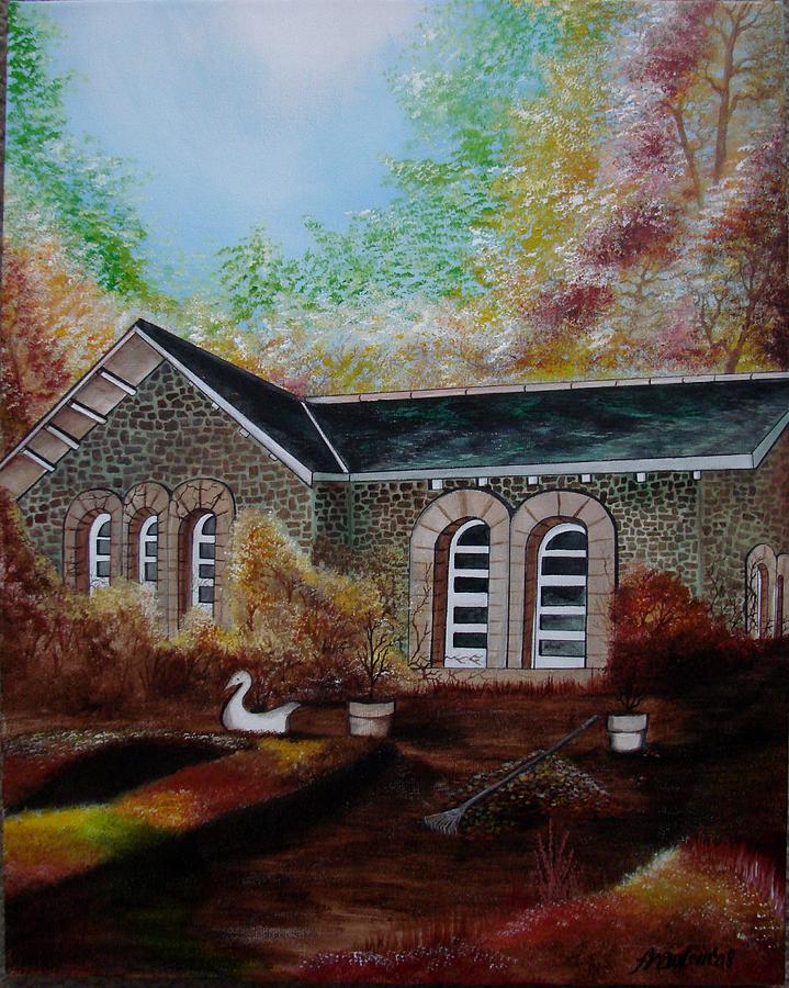 Autmn Painting - English Cottage in the Autumn by Glory Fraulein Wolfe Autmn Painting - English Cottage in the Autumn by Glory Fraulein Wolfe