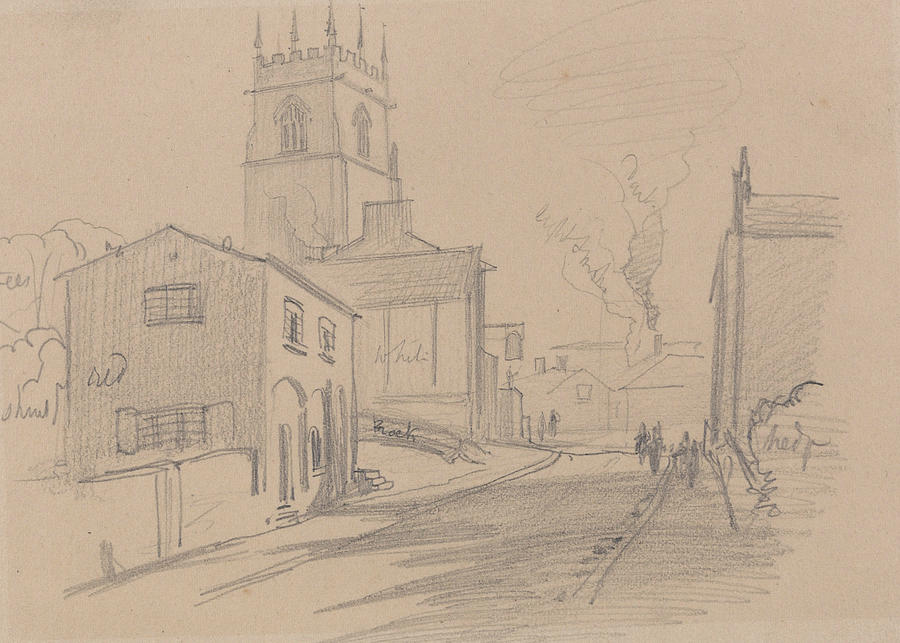 English Country Town Drawing by Edward Lear