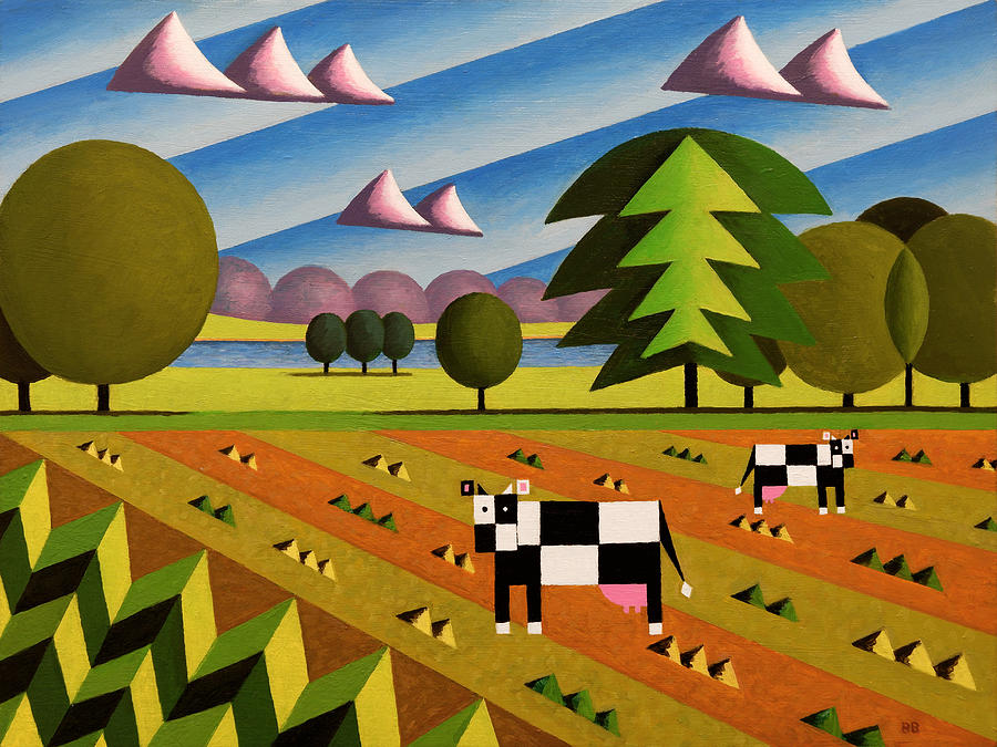 Acrylic Painting - English Countryside With Cows by Bruce Bodden Acrylic Painting - English Countryside With Cows by Bruce Bodden