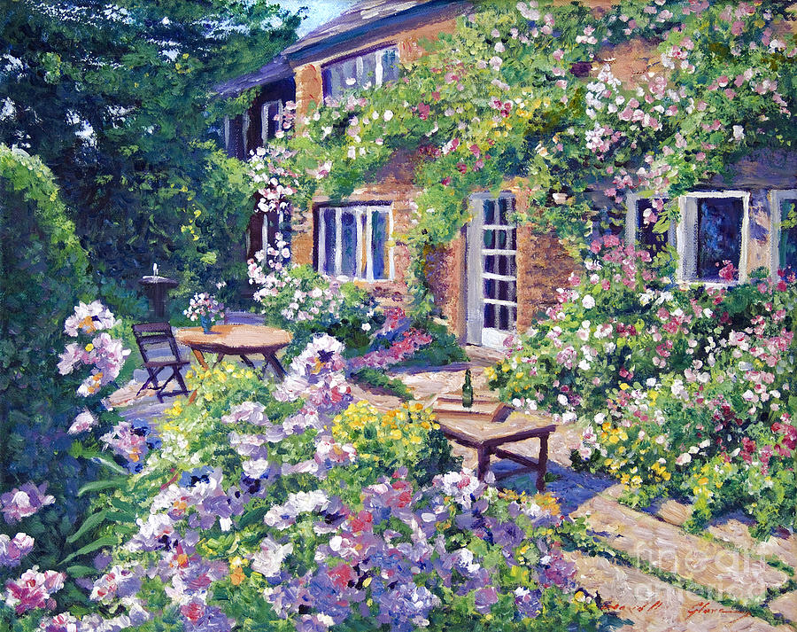 Cottage Painting - English Courtyard by David Lloyd Glover