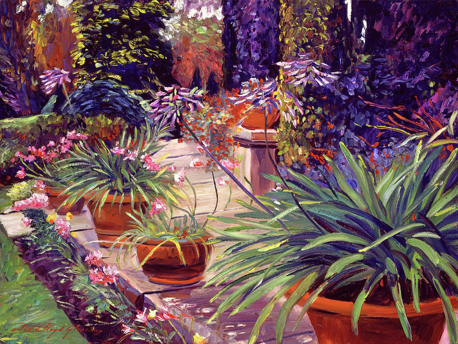 English Estate Patio Garden Painting by David Lloyd Glover