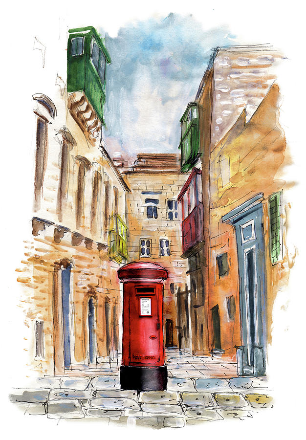 English Letter Box In Valletta Painting by Miki De Goodaboom