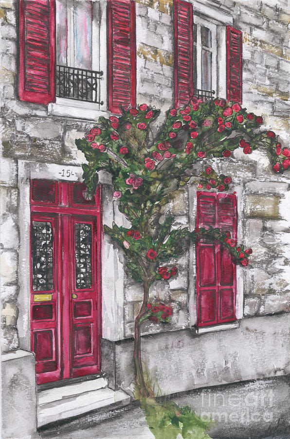 English Red Door Painting by Norah Daily