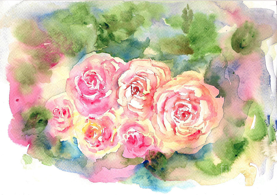 English Roses Painting by Asha Sudhaker Shenoy