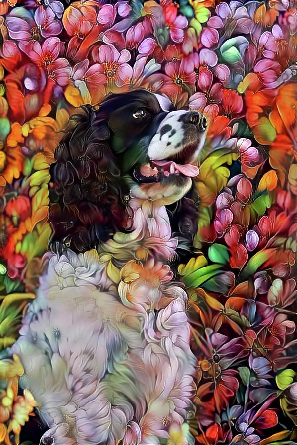 English Springer Spaniel in the Garden Mixed Media by Peggy Collins