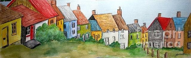 English Village Mixed Media by Jeanne Grant