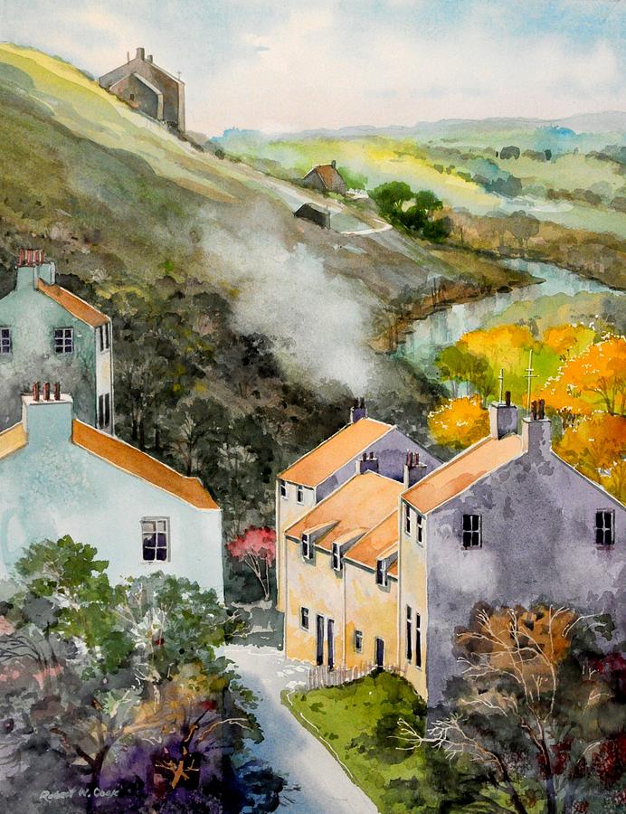English village .49.5 - 34.5 cm graphics, watercolor, ink Painting by Oleg  Got