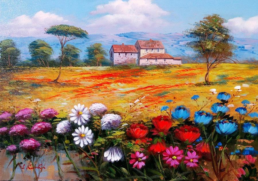 Flower Painting - Enjoy and colors Tuscany landscape 03 by Luigi Conte