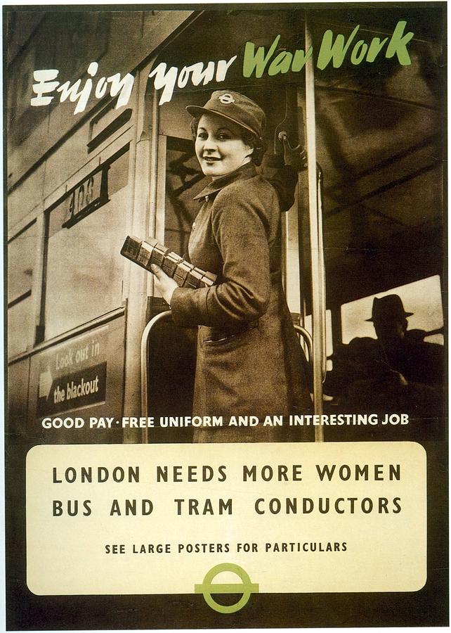 Enjoy Your War Work - London Underground, London Metro - Retro Travel Poster - Vintage Poster Mixed Media