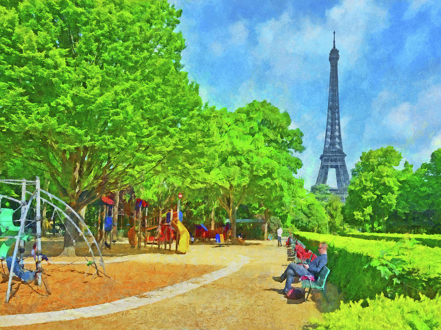 Enjoying the Champ de Mars near the Eiffel Tower Digital Art by Digital Photographic Arts