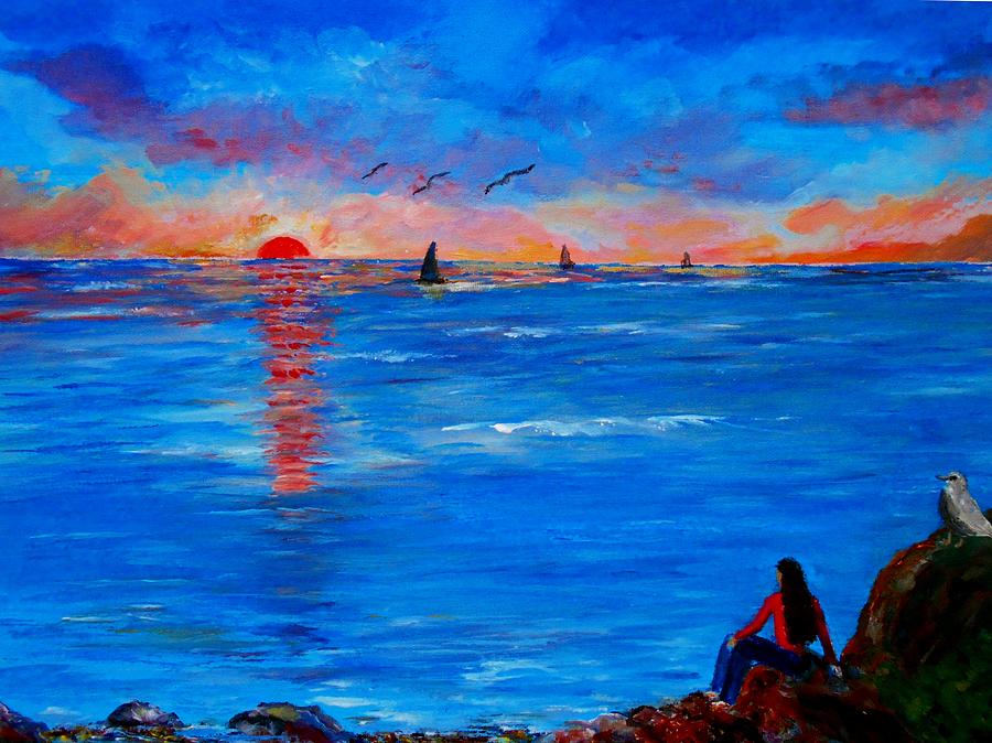 Enjoying the sunset differently Painting by Konstantinos Charalampopoulos