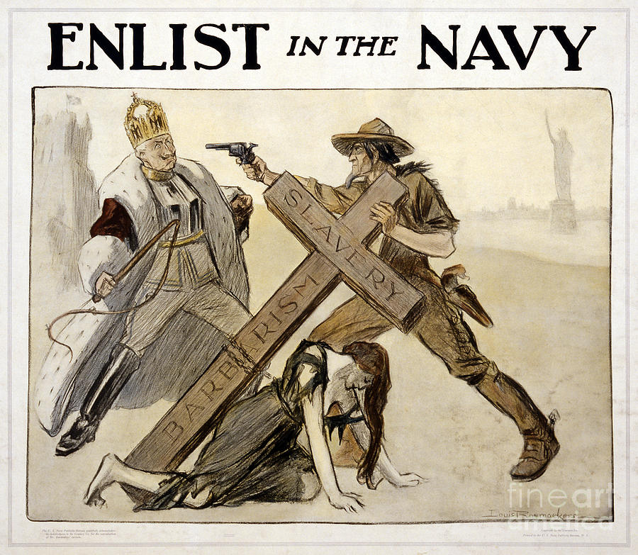 Vintage Drawing - Enlist in the NAVY Vintage WWI Poster Restored by Vintage Treasure