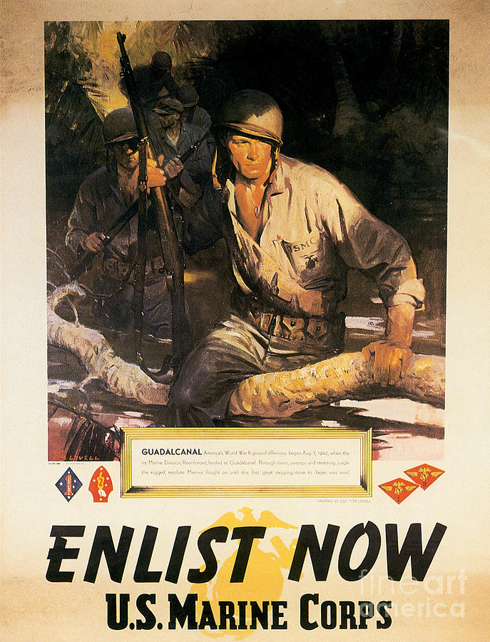 Enlist Now US Marine Corps 1942 Poster Painting by Vintage Collectables