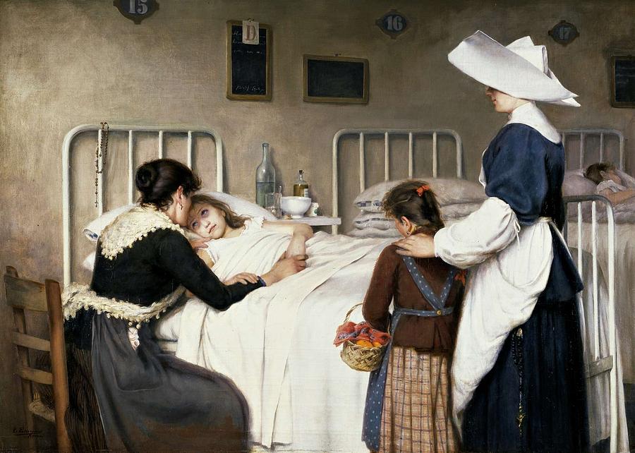 Girl Painting - Enrique Paternina Garcia Cid - Mother Visit to the Hospital 1892 by Enrique Paternina Garcia Cid Girl Painting - Enrique Paternina Garcia Cid - Mother Visit to the Hospital 1892 by Enrique Paternina Garcia Cid