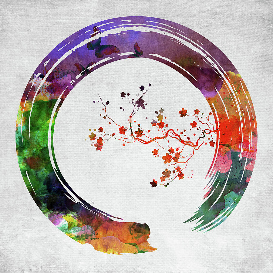 Enso circle with cherry flowers Digital Art by Mihaela Pater - Fine Art ...