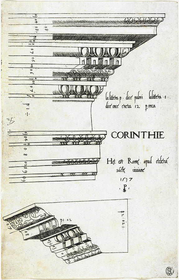 Entablature from the Church of Saint Bibiana Drawing by Master PS
