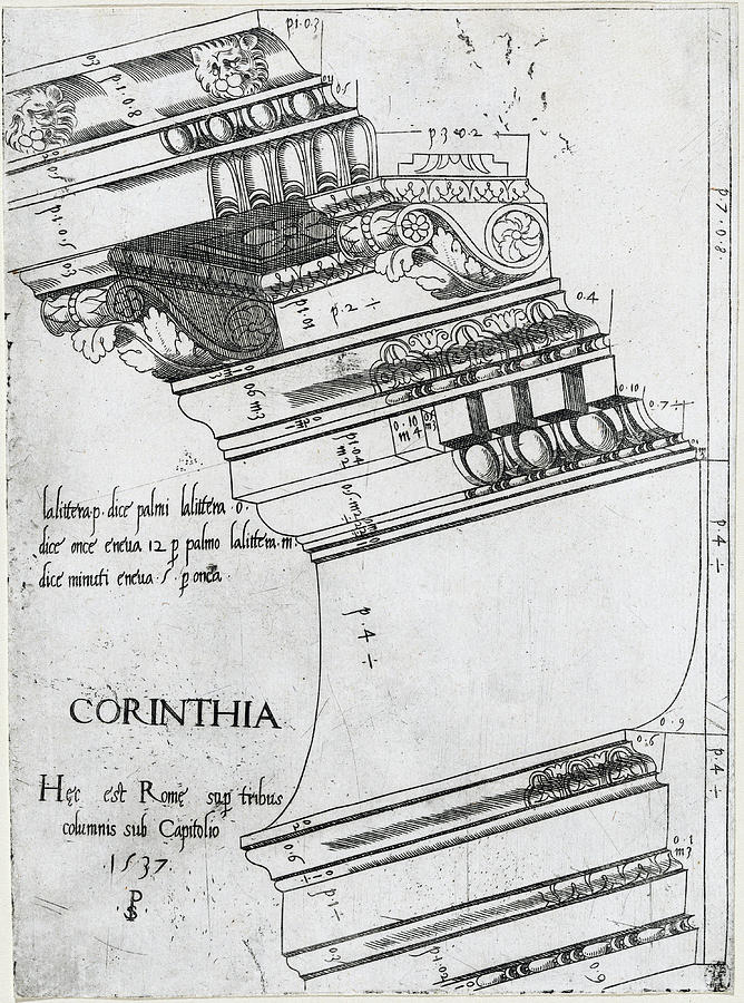 Entablature from the Temple of Vespasian, Rome Drawing by Master PS