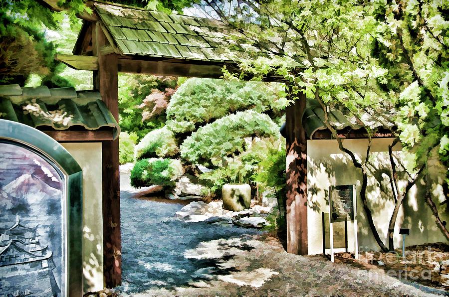 Entrance gate of the Japanese garden 2 Painting by Jeelan Clark