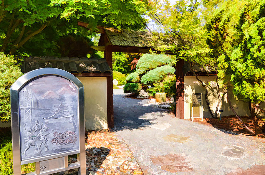 Nature Painting - Entrance gate of the Japanese garden 3 by Jeelan Clark