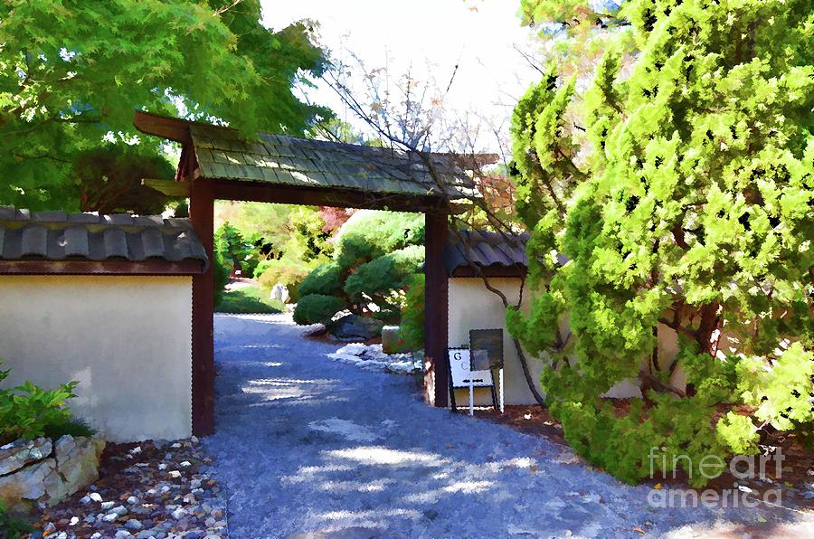 Entrance gate of the Japanese garden Painting by Jeelan Clark