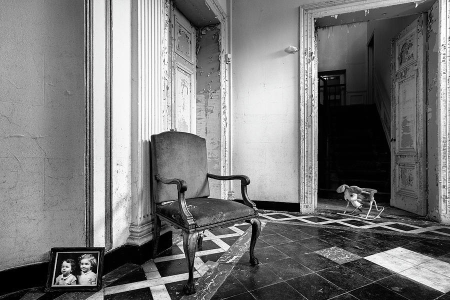 Entrance hall with old memories - abandoned building BW Photograph by Dirk Ercken