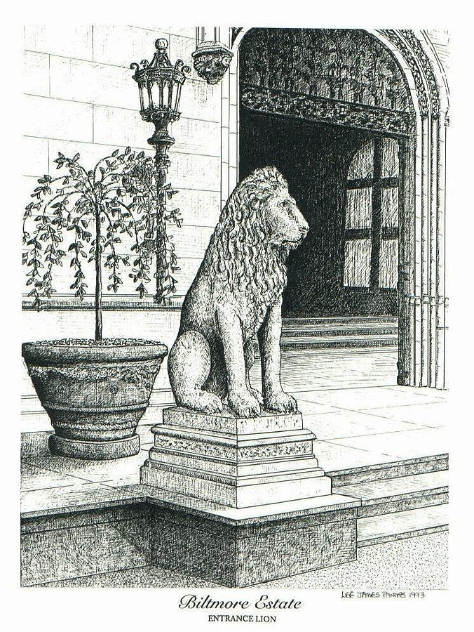 Entrance Lion at Biltmore House Drawing by Lee Pantas