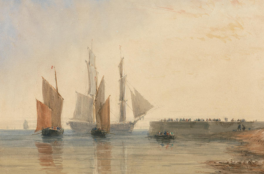 Entrance to Calais Harbour Painting by David Cox