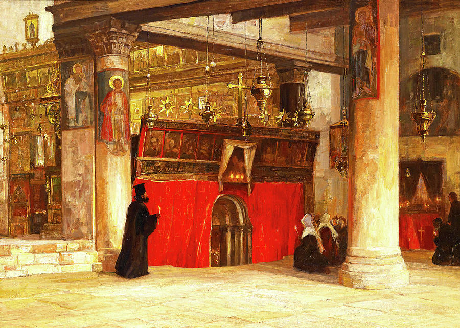 Entrance to Nativity Grotto 1930 Painting by Munir Alawi