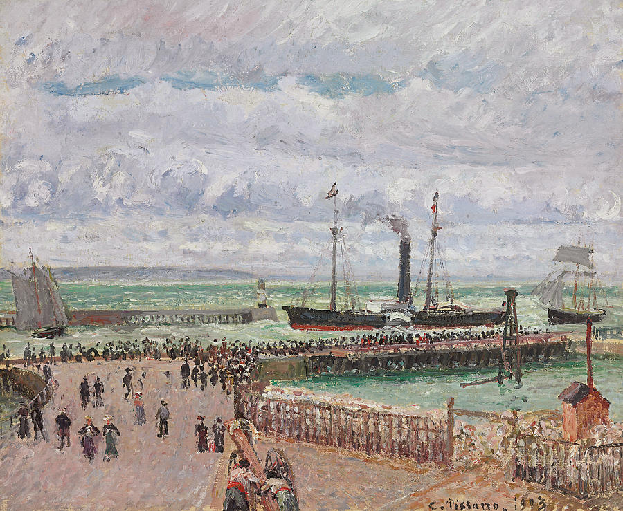 Impressionism Painting - Entrance to the Port of Le Havre and the West Breakwaters by Camille Pissarro