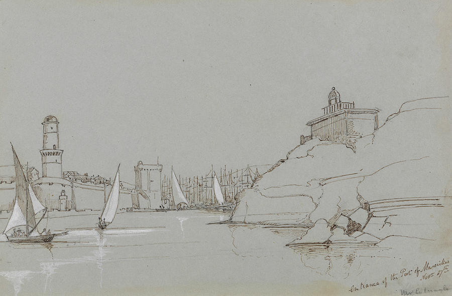 Entrance to the Port of Marseilles Drawing by Edward Lear